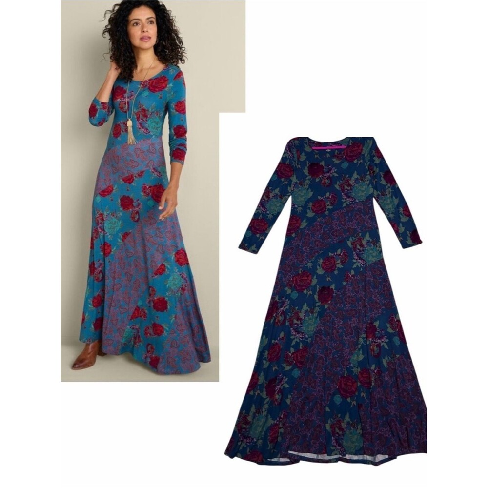 SOFT SURROUNDINGS NWT Boho Long Sleeve Floral Jersey Knit Maxi Dress XS